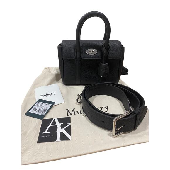 Mulberry Bayswater Mini Bag Top Handle Crossbody Heavy Grain Black Leather - Picture 2 of 11
